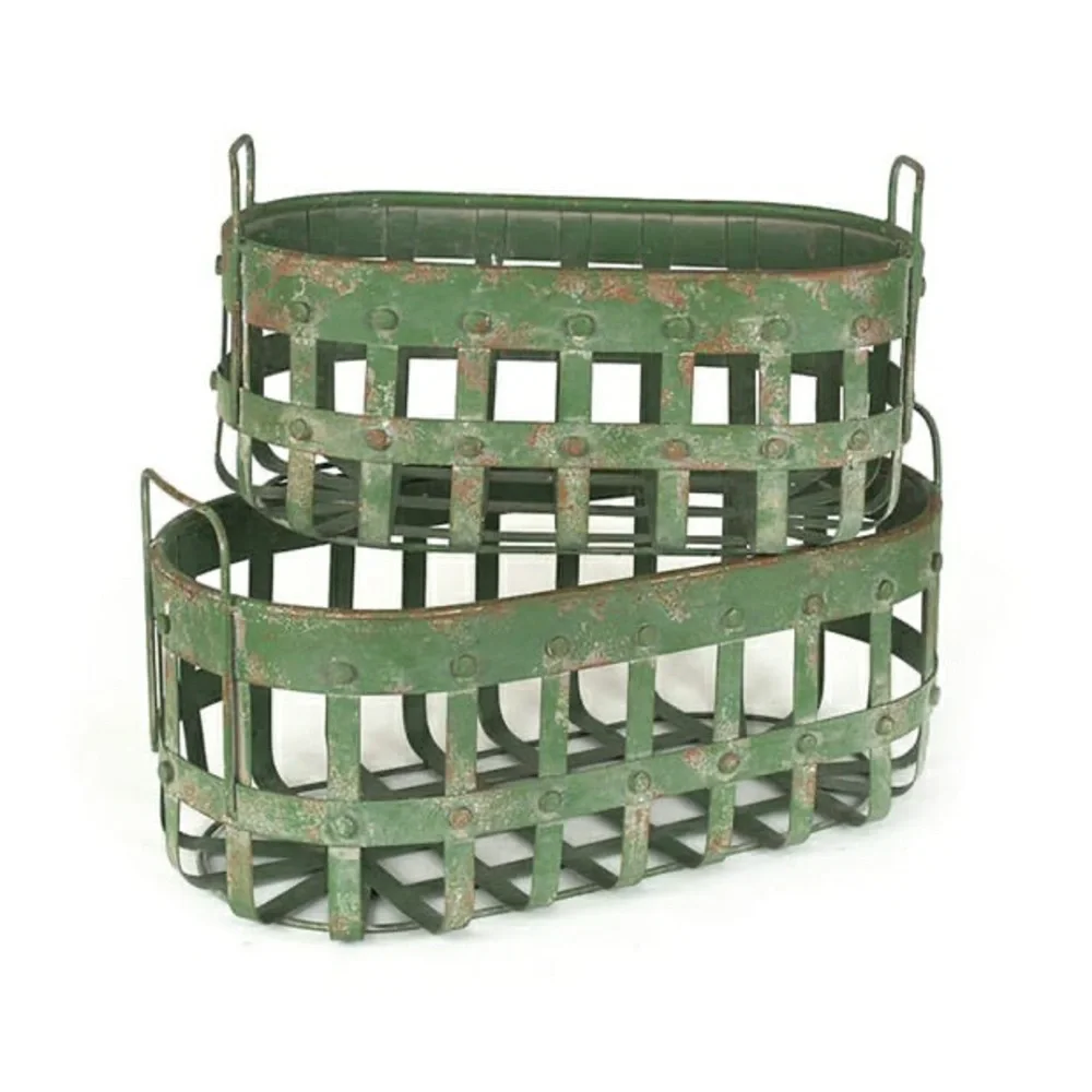 Miljögården - METAL BASKET HAROLD OVAL ANTIQUE Green